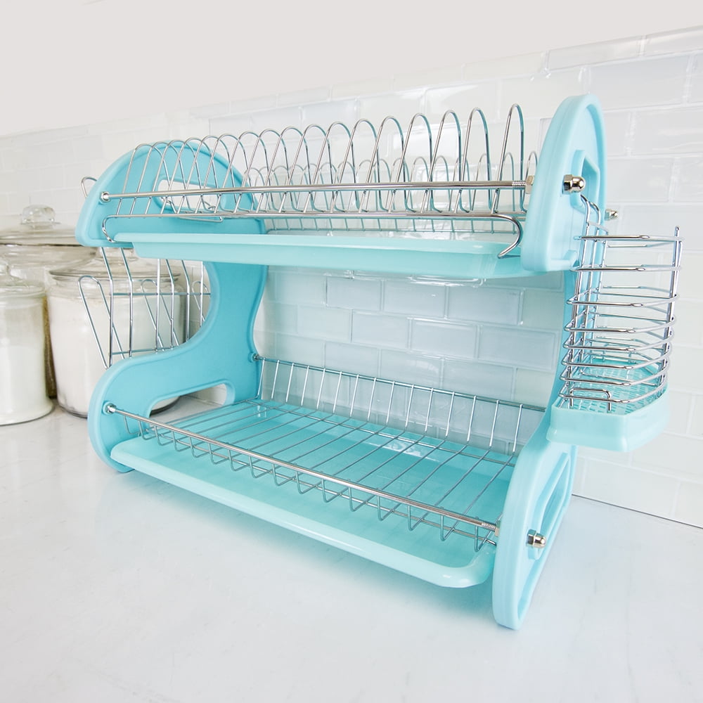 Home Basics 2-Tier Plastic Dish Drainer, White