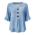 thumbnail image 4 of Oversized Tshirts for Women Elegant Blouse | Exquisite Print T Shirt | V Neck Sleeve 3/4 Sleeve Blue Summer Tops for Women, 4 of 4