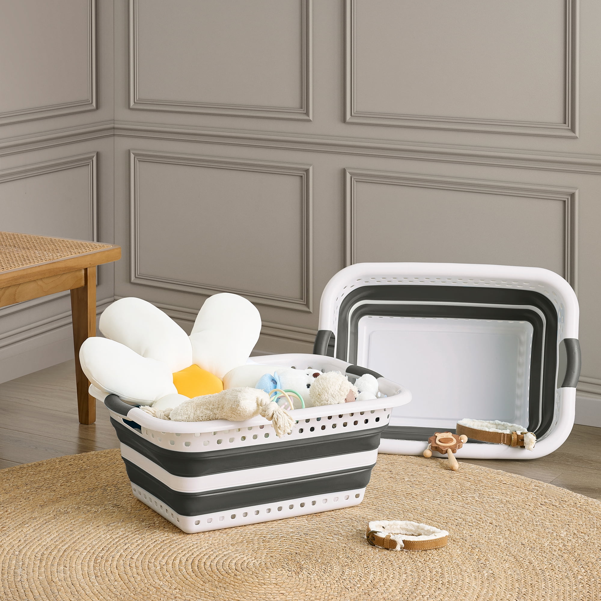 Around The Home Collapsible Laundry Baskets, Grey, Set Of 2