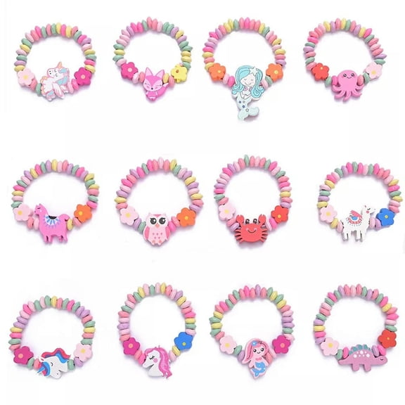 HOOUN 50pcs Wholesale Kid Wood Animal Bracelet Girl Birthday Party Gift Favor Jewelry