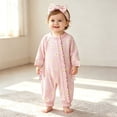 thumbnail image 2 of felwors Infant Baby Girl Fall Outfit Romper Floral Print Ruffled Trim Crew Neck Long Sleeve Jumpsuit Newborn Clothes, 2 of 4