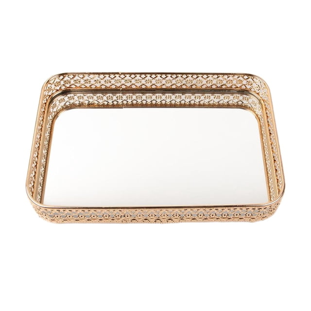 Mirror Finish Decorative Tray Jewelry Trinket Organizer Tray Countertop Cosmetic Aureate M