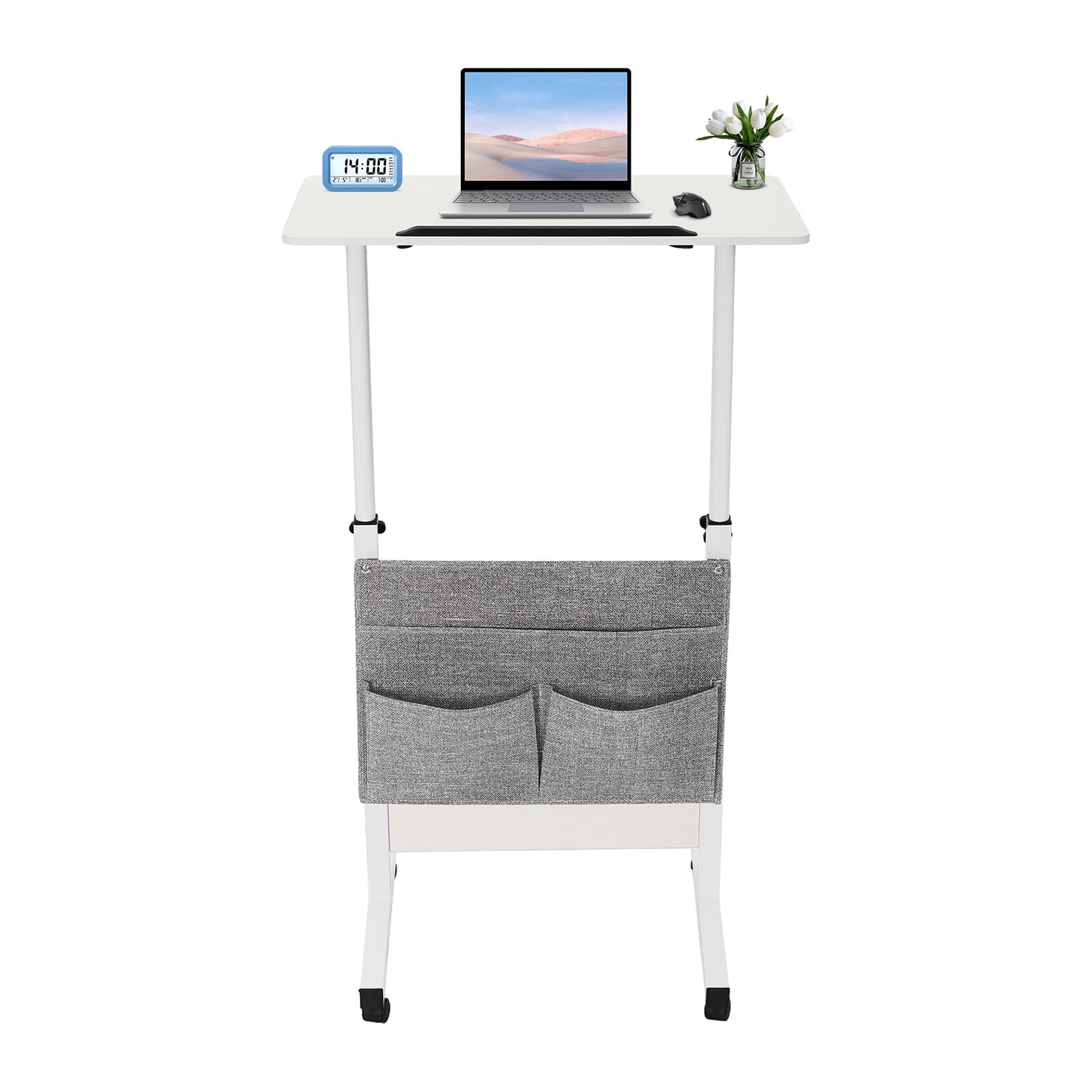 24*16in Portable Laptop Desk Rolling Computer Stand Floor Mounted Adjustable Height Standing Desk with Protective Covers