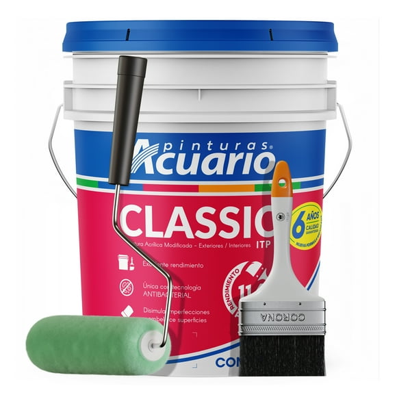 Pintura Acrílica Modificada Pinturas Acuario Exteriores Interiores 19 Litros Blanca Con Rodillo Y Brocha