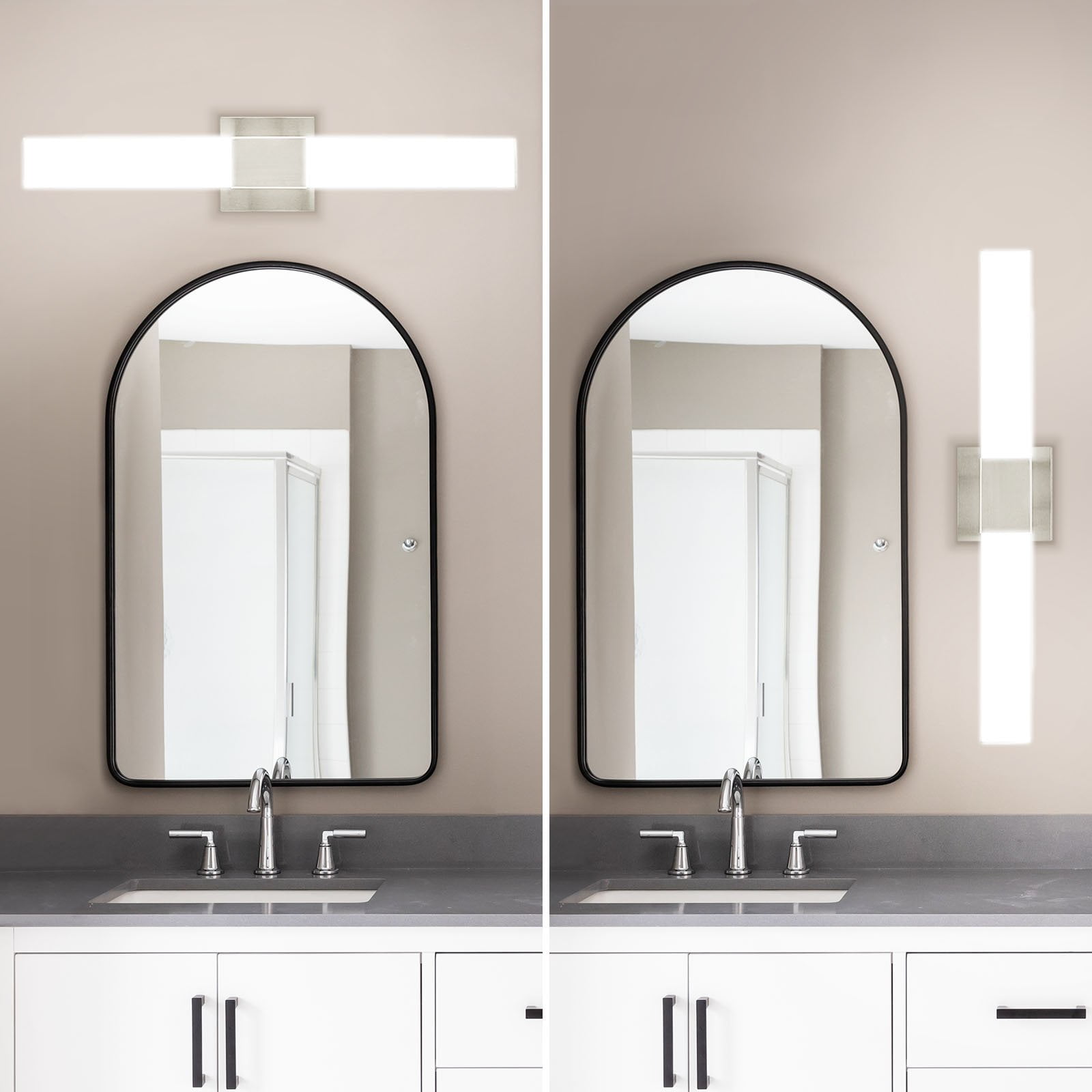 Luxrite LED Bathroom Vanity Light Fixtures Square 24 Inch Brushed Nickel 5 CCT 2700K-5000K 24W 1500 Lumens Dimmable