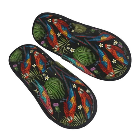 

House Slippers for Women Men - Artistic Cute Parrot Plant Flower Soft House Shoes Fuzzy Slippers Lightweight Slip-On Cozy House Slippers for Woman Indoor Outdoor