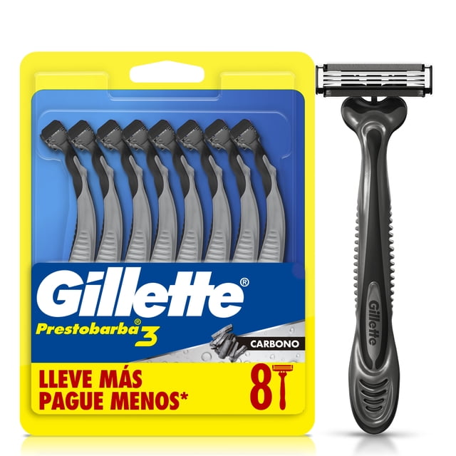 Rastrillo Gillette Prestobarba 3 Carbono con Carbón Activado y 3 Hojas, 8 pzas