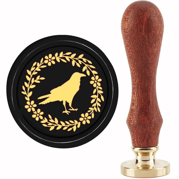 Crow Wax Seal Stamp Sealing Wax Stamps Wreath Raven 30mm Retro Vintage Removable Brass Stamp Head with Wood Handle for Wedding Invitations Christmas Thanksgiving Gift Packing Colorful DIY