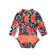 thumbnail image 4 of iiniim Infant Baby Girls Long Sleeve Floral Ruffles One Piece Swimsuit Rash Guard Shirts Bathing Suit, 4 of 7