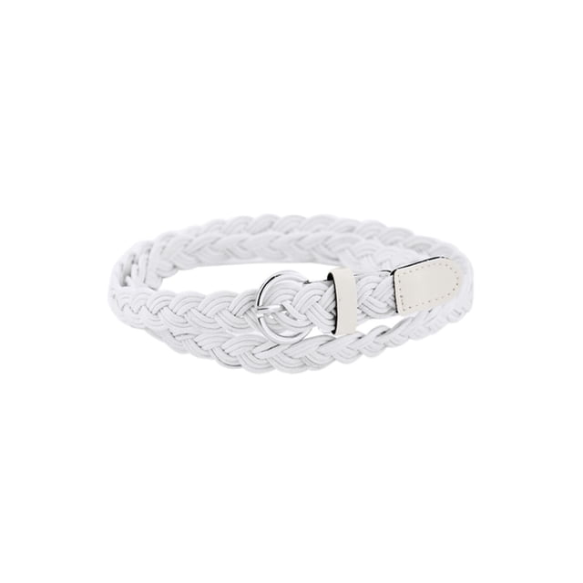 Cinturón delgado trenzado para mujer con hebilla de pin ajustable: 26-33 pulgadas Blanco