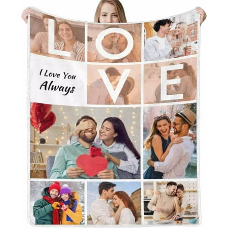 AISENIN Custom Blanket with Photo Personalized Blankets and Throws Picture Blanket Customized Gifts for Couple Girlfriend Boyfriend Wife Husband