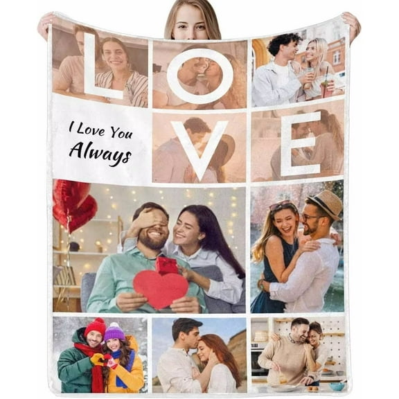 AISENIN Custom Blanket with Photo Personalized Blankets and Throws Picture Blanket Customized Gifts for Couple Girlfriend Boyfriend Wife Husband