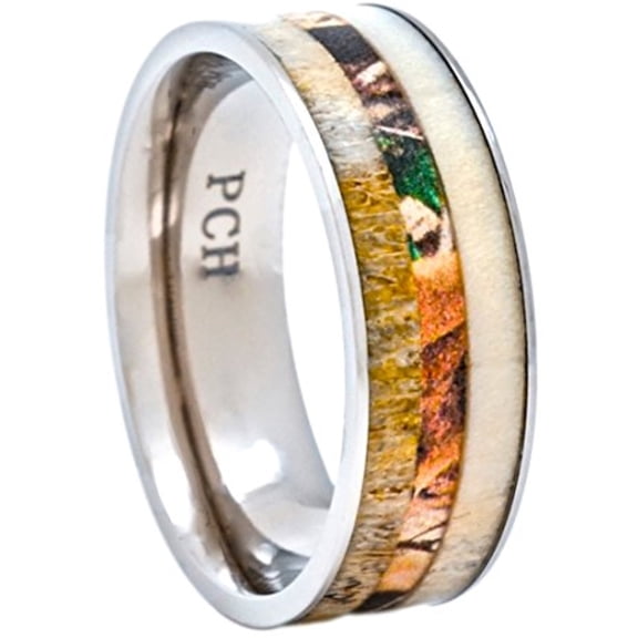 Deer Antler Ring with Camo Inlay 8mm Titanium Mens Wedding Band Comfort Fit (13)