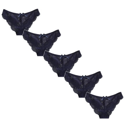 

Womens Underwear Brief Low Waist Comfortable Hollow Lace Ruffle Bow Panties5PC