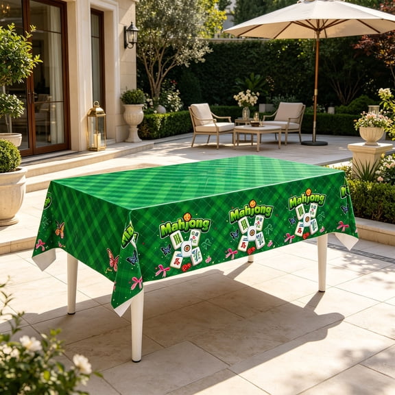 YingYouFu Mahjong Themed Party Supplies Kit, Disposable Plates Napkins Paper Cups Tablecloth for Gathering, Chinese Tile Game Decoration for Birthday Celebration