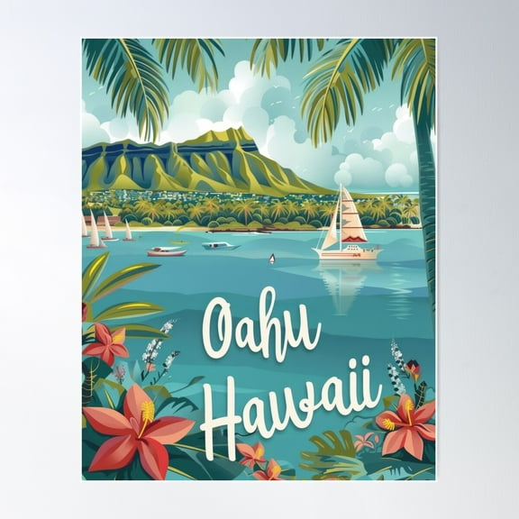 Oahu Hawaii Travel Poster Art Deco Art Print Poster Poster Wall Art, Modern Wall Decor For Living Room Bedroom, 8x12 UNFRAMED