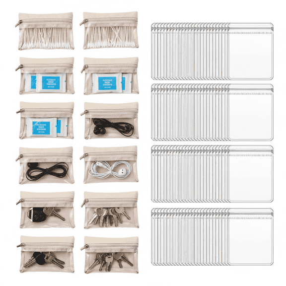 12 Pack Flannel Zipper Storage Pouches 4.13×3.35in, Portable Small Item Organizer Bags with Clear PVC Pouches Included.