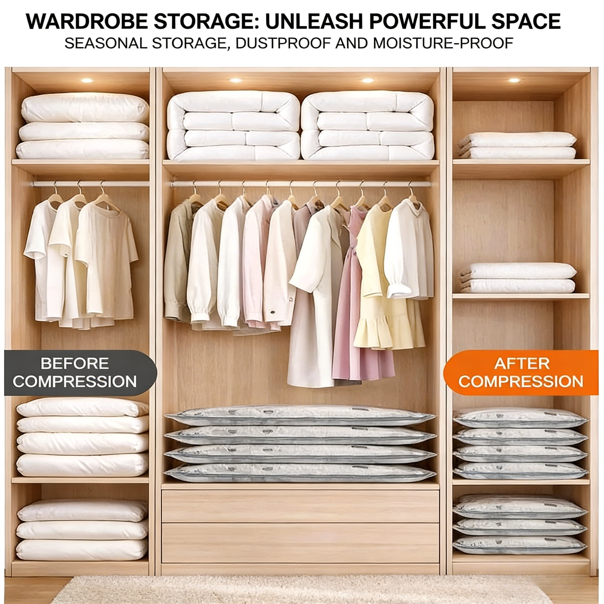 Vacuum Storage Bag Set with Electric Pump, for Travel Luggage Clothing, Space Saving Compression Bags, Multiple Sizes