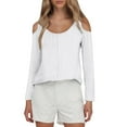 thumbnail image 1 of Camiseta de mujer con cuello en V y manga raglán - Diseño calado, informal de otoño, suave y transpirable, fácil de cuidar, 1 of 4