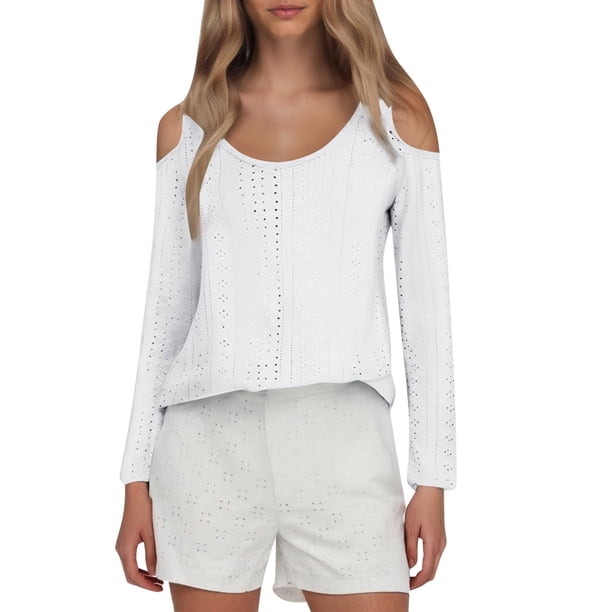 Camiseta de mujer con cuello en V y manga raglán - Diseño calado, informal de otoño, suave y transpirable, fácil de cuidar