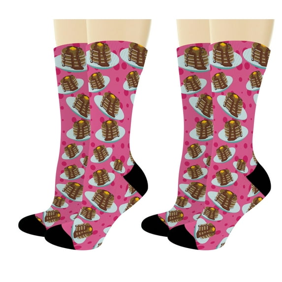ThisWear Foodie Gift Set Pink Pancake Socks Food Related Gifts Funny Dress Socks 2-Pair Novelty Crew Socks
