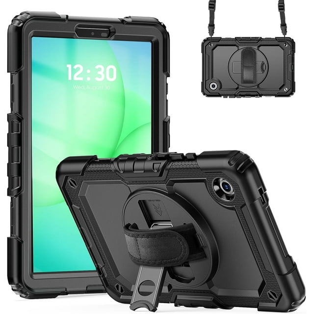 Funda para Samsung Galaxy Tab A11 de 8,7 pulgadas (2025) y Galaxy Tab A9 de 8,7 pulgadas (2023), resistente, a prueba de golpes, con soporte giratorio de 360° y correa de mano/bandolera