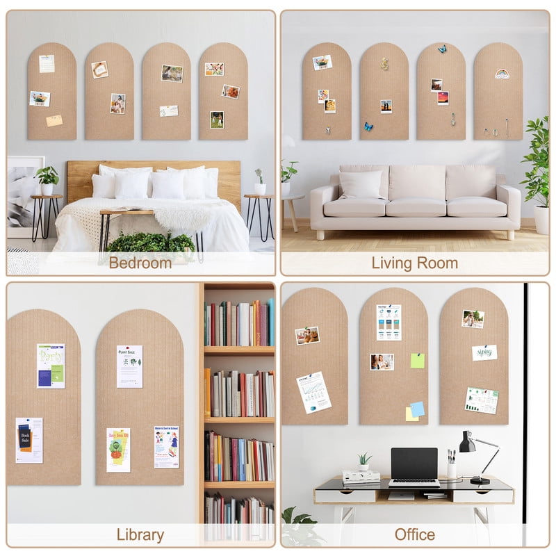 4 Pack Large Arch Felt Bulletin Board Push Pin Board 48"x24" Poster Board for Wall Decorative Cork Board Tiles Memo Board Track Board with Safe Removable Adhesive Tabs and Pushpins, Beige