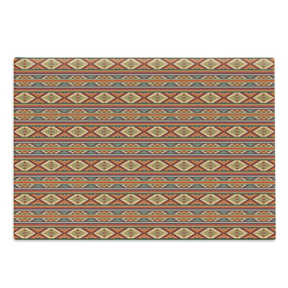 Colorful Cutting Board, Mosaic Inspired Horizontal Lines with Graphic Design, Decorative Tempered Glass Cutting and Serving Board, Large Size, Multicolor, by Ambesonne