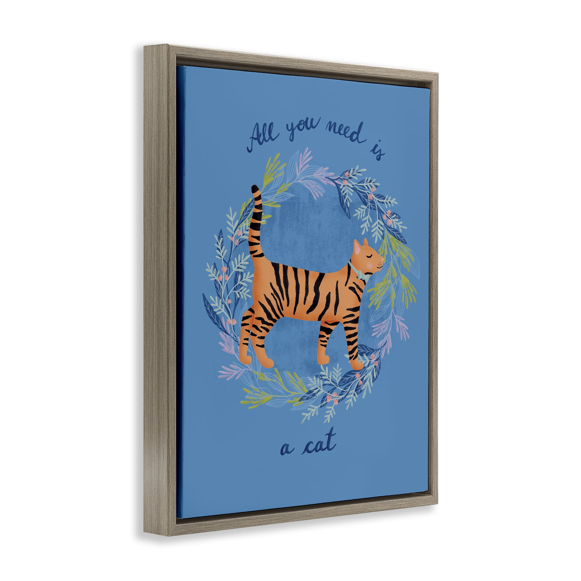 Stupell Industries Orange Cat on Wreath Animals Painting Brown Floater Framed Canvas Art Print Wall Art, 17 x 21