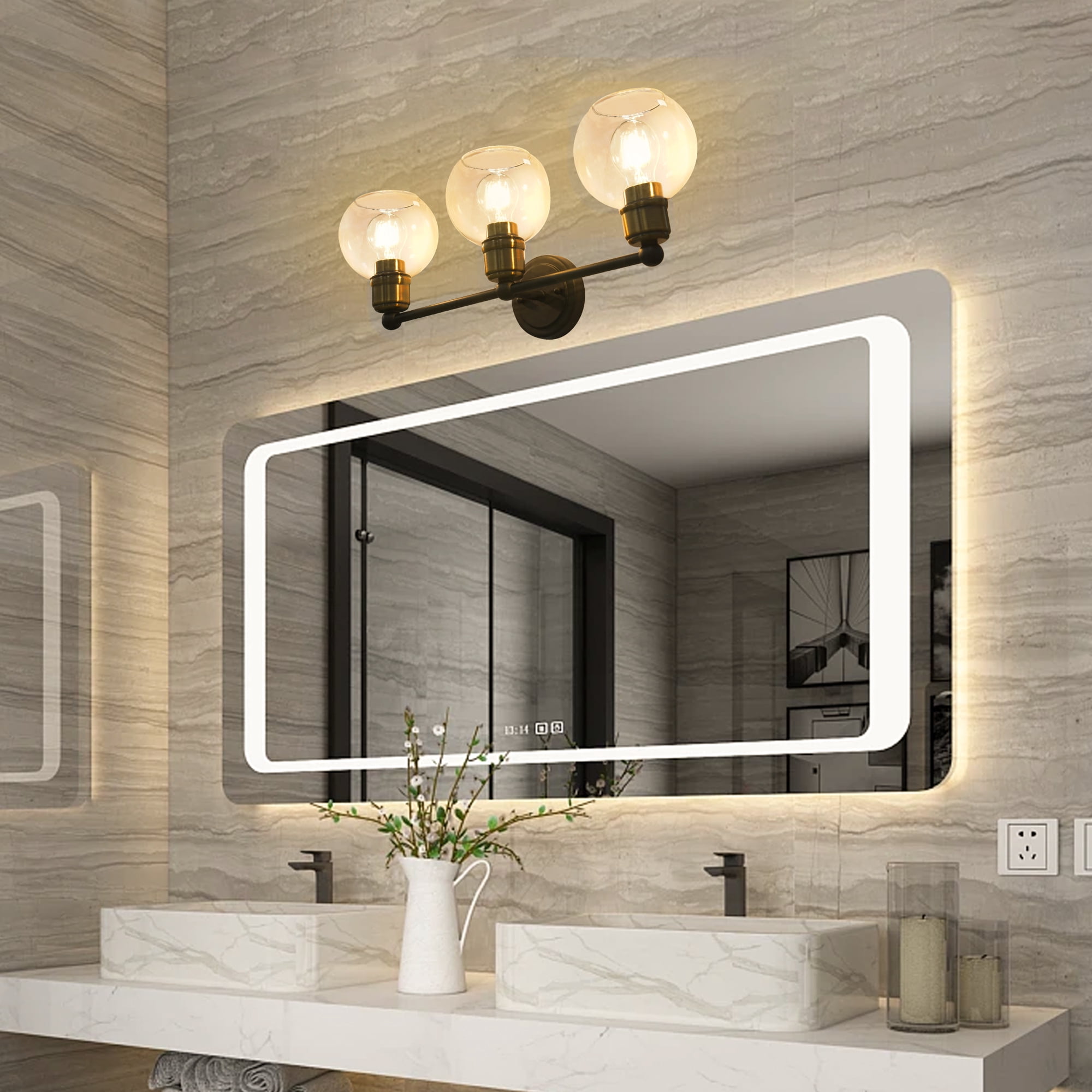Modern Elegant 24" Black 3-Light Bathroom Stylish Vanity Light Fixture,  Wall Lamps Over Mirror, Clear Glass Shade,  Wall Sconces For Bathroom, Living Room, Kitchen, Corridor,  Bedroom