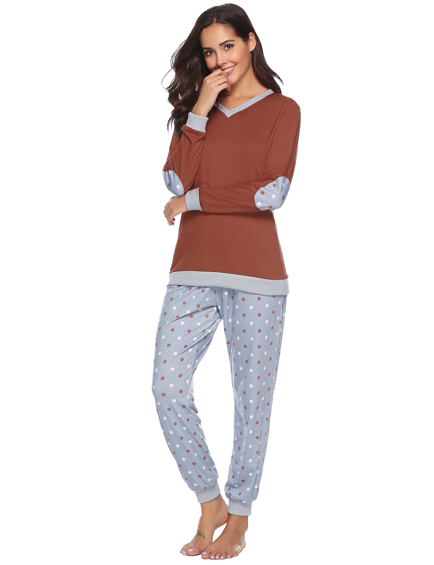 Hawiton Womens Pyjamas Set,Sleepwear Cotton Short Sleeve V-Neck Shirt and Capri Pants 
