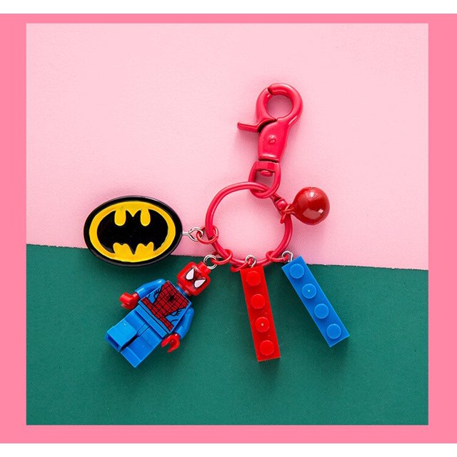 New Superhero Building Blocks Keychain Spiderman Captain America Hulk Iron Man Cartoon Keyring for Boys and Girls Bag Pendant heqiyong LED