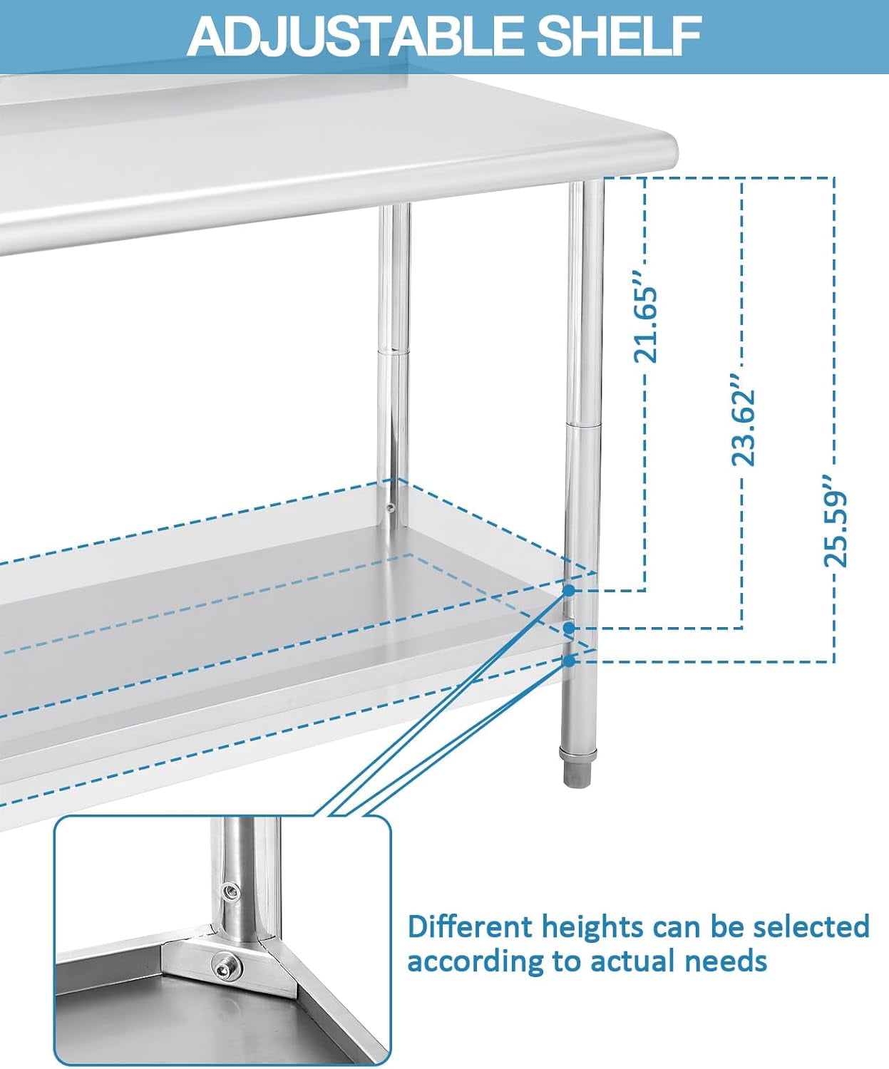 Kselythan Stainless Steel Table,Heavy Duty 2 Tier Worktable with Casters Backsplash Food Preparation Stainless Steel Table,Metal Prep Table for Kitchen Restaurant Commercial Workstation