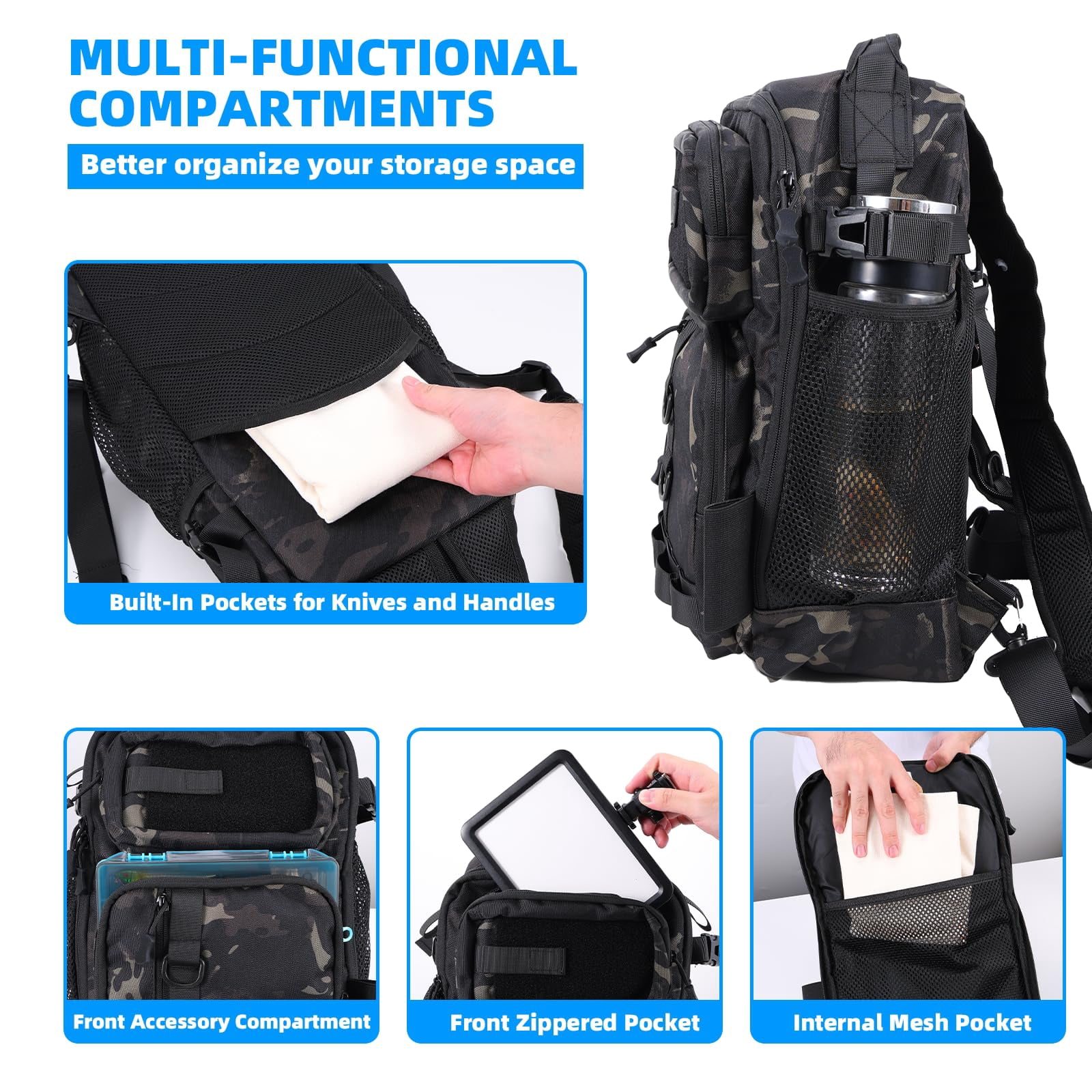 103pcs Fishing Tackle Bag  Gear For Men Adults Camouflage Backpack With Rod Holder Box Waterproof Sling Storage Bags & Wraps Camping Hiking