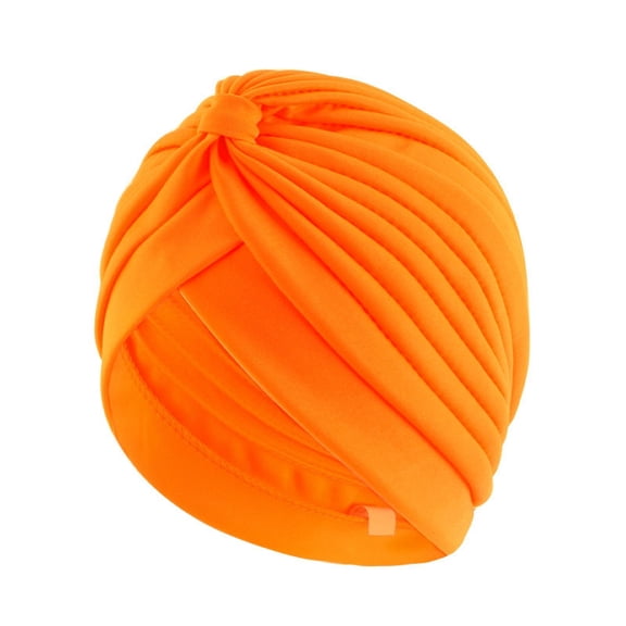 Women's Pleated Turban Hat, Solid Twist Front Full Coverage Head Wrap