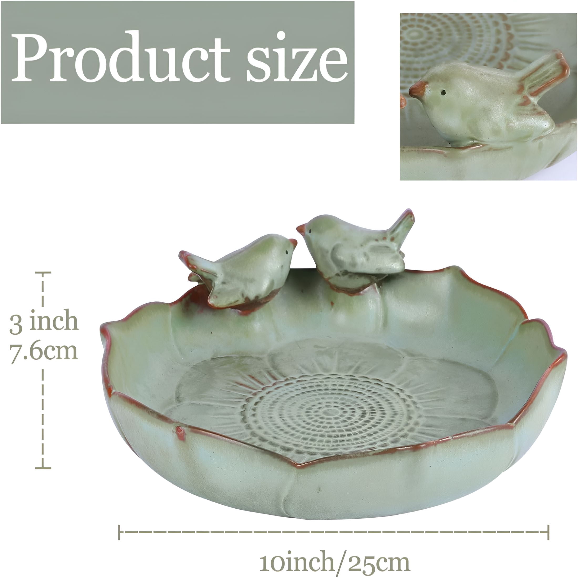 ACDANC Ceramic Bird Bath Bowl with Perched Birds-Outdoor Tabletop Birdbath Basin in Weather-Resistant Glaze-Usable on Ground,Deck Or Tabletop