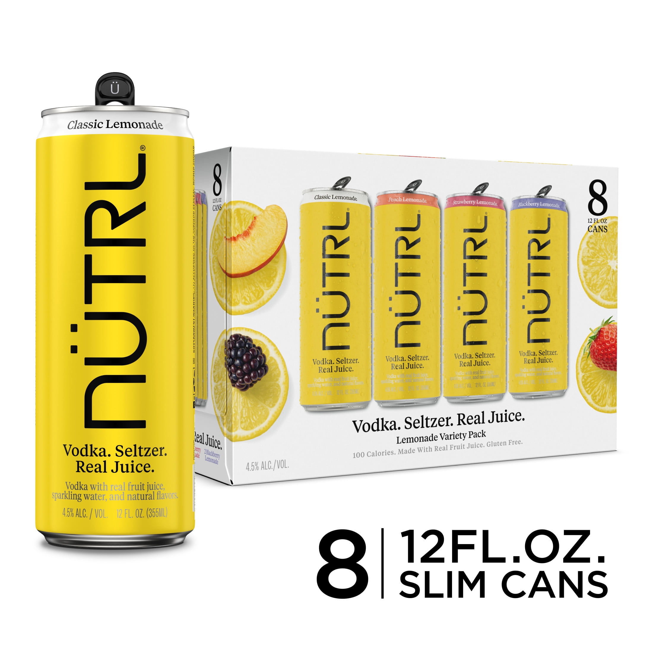 まるまるツル NUTRL Vodka Hard Seltzer, Lemonade Variety 8 Pack, 12 fl oz Slim