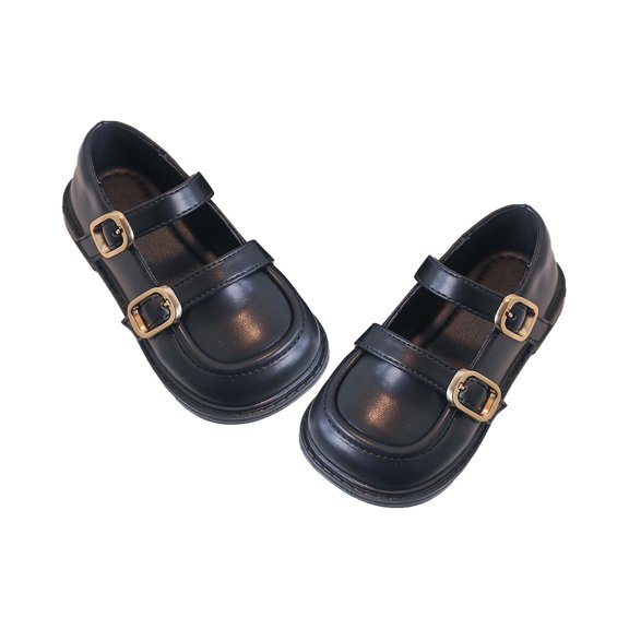GiLiling Girls Mary Jane Shoes, Double Buckle Adjustable Straps, PU Upper Non-Slip Rubber Sole, Princess Dress Casual Footwear (Black, 2.5-3 Years)