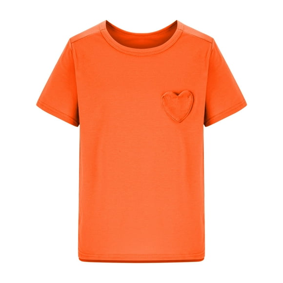 Girls Summer Short Sleeve Shirt Kids Crewneck Hem Soft Tunic Tops T-Shirts Orange 5-6 Years