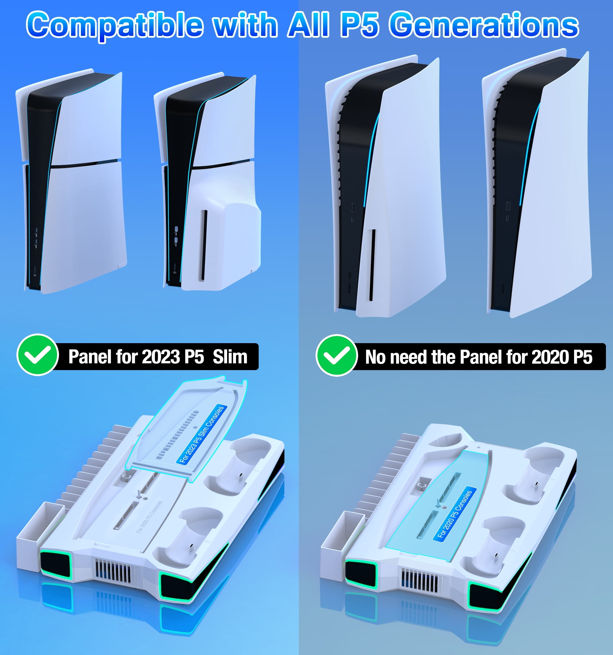 PS5 Stand Cooling Station for PS5/PS5 Slim with Controller Charger, ESYWEN PS5 Accessories for PlayStation 5- White