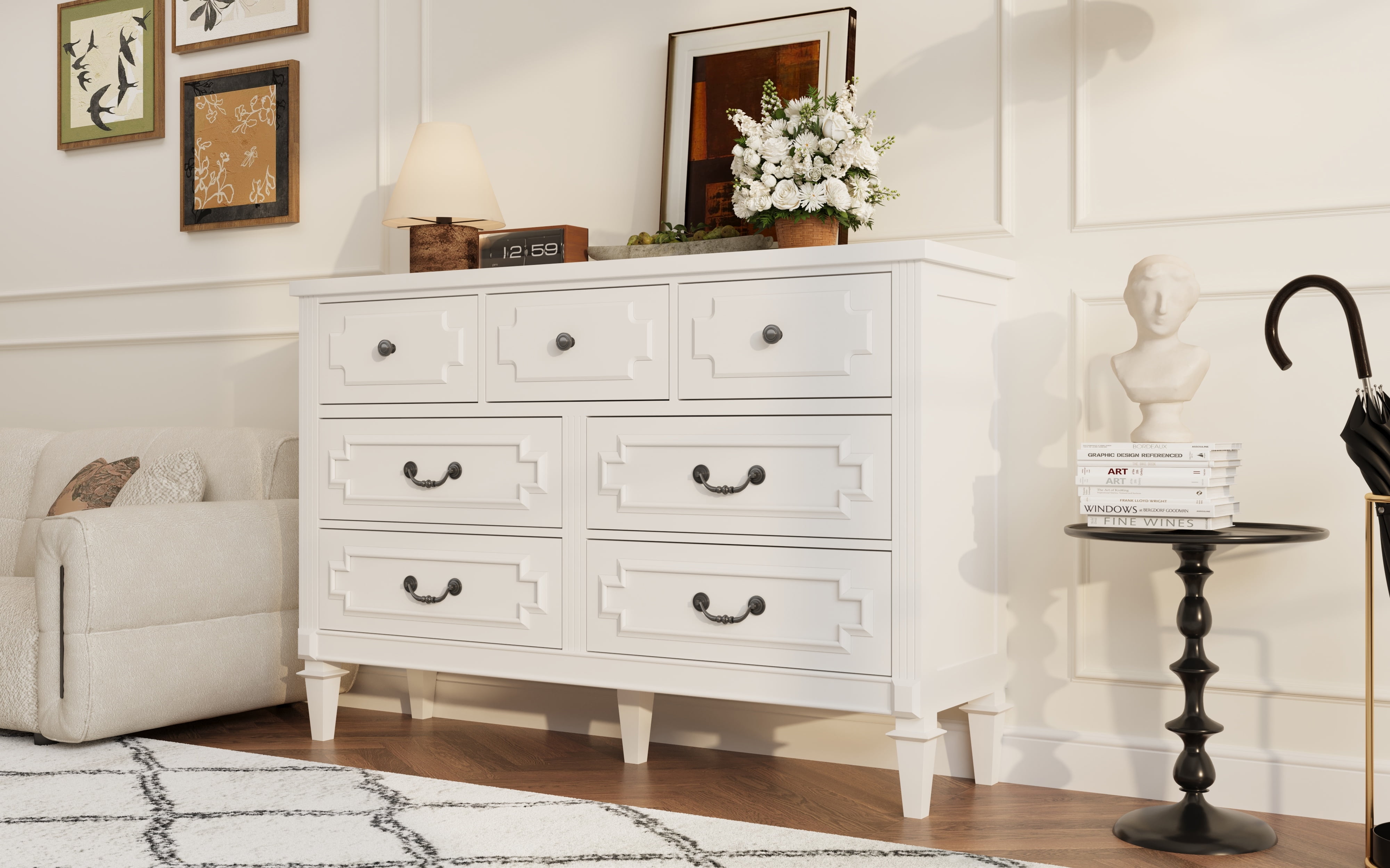 White Dresser for Bedroom, 7 Drawer Dresser with Drawers and Metal Handles, Modern Dressers & Chests of Drawers for Hallyway, Entryway