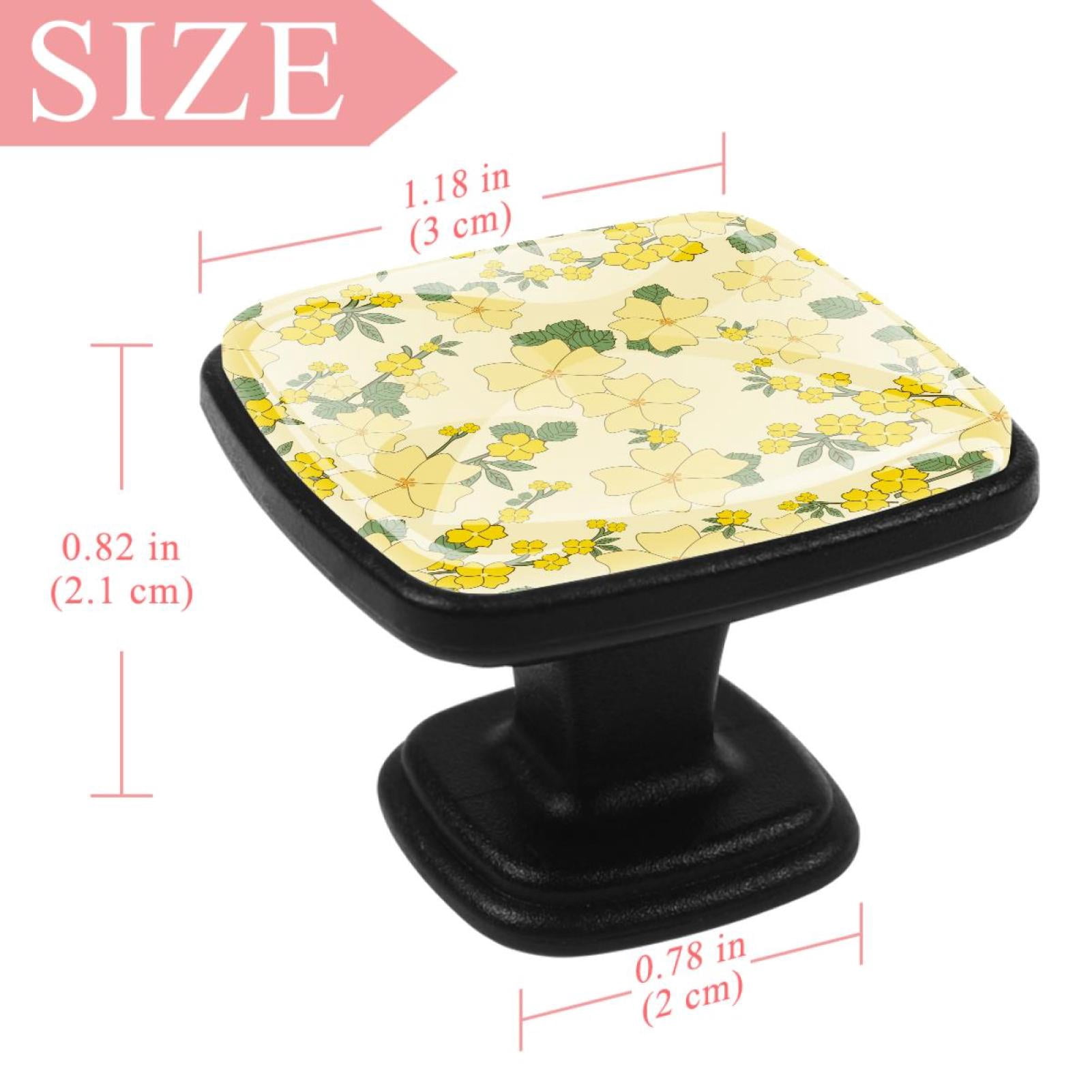 4 Pcs Square Cabinet Handle Cupboard Knob Drawer Pulls Handle Yellow Wild Flower Drawer Knobs with Screws Furniture Decoration