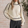 thumbnail image 3 of Women's Casual Round Neck Colorblock Pullover Sweater Loose Casual Long Sleeve Contrast Color Top for Fall and Winter, Comfortable and Fashionable, Ideal for Casual Use,Beige,Size L, 3 of 4