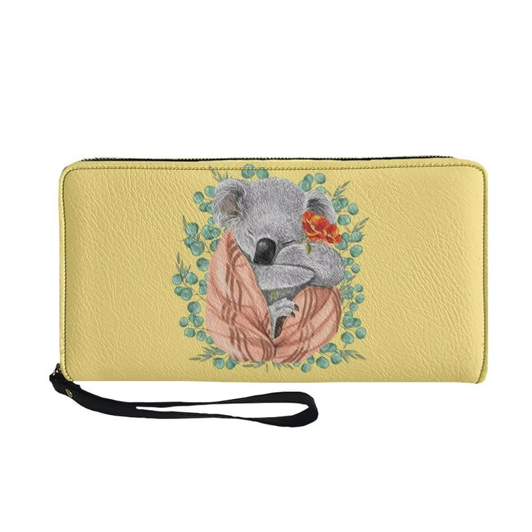 Pzuqiu Cute Koala Minimalist Slim Wallet for Women PU Leather Coin Money Card Storage Wallet Large Capacity Wristlet Zipper Clutch Purse, Women's