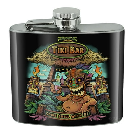 

Tiki Bar Island Beach Drinking Tropical Stainless Steel 5oz Hip Drink Kidney Flask