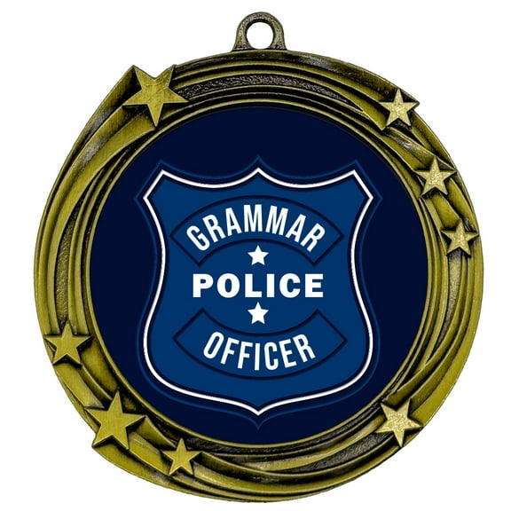 Grammar Police Officer Novelty Stars Design Medal | Funny Coworker or Family Award | High Relief Quality Metal Medal
