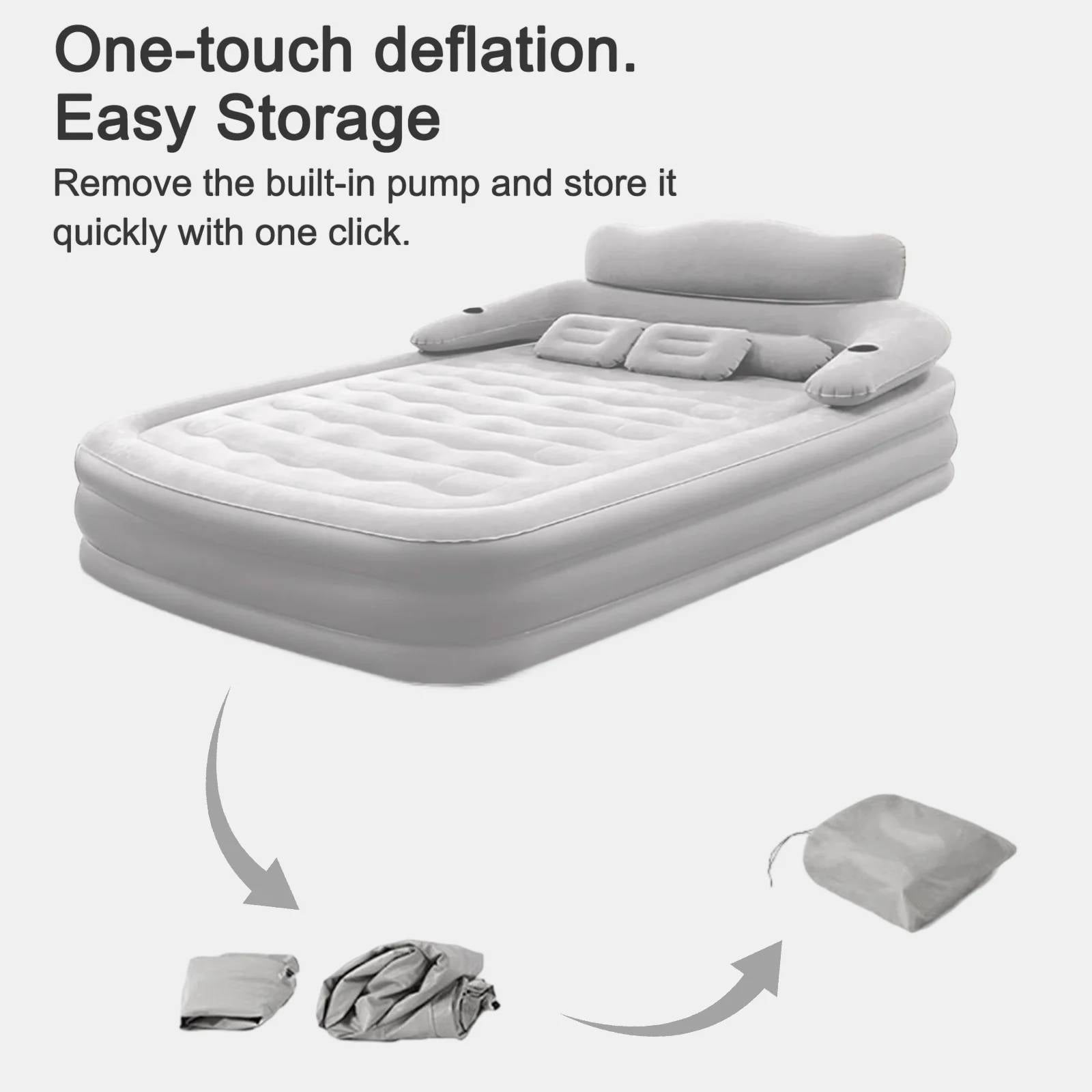 ManyFun Air Mattress with Headboard,18in Inflatable with Built-in Pump, Blow Up Mattress with Removable Electric Pump, Comfort Air Bed Queen for Camping & Home