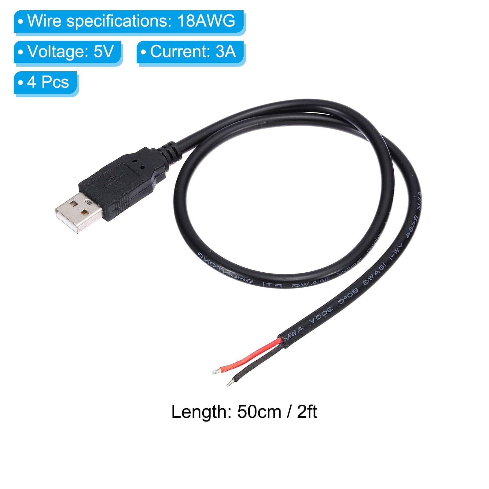 USB C 2 Pin Power Pigtail Cable 20AWG 5V USB Type C Male Plug To 2 Pin...
