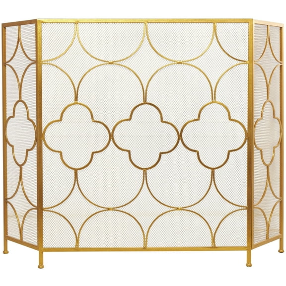 DecMode Elegant and Contemporary Geometric Designed Mesh Metal Fireplace Screen, 50"L x 35"H, Copper Frame