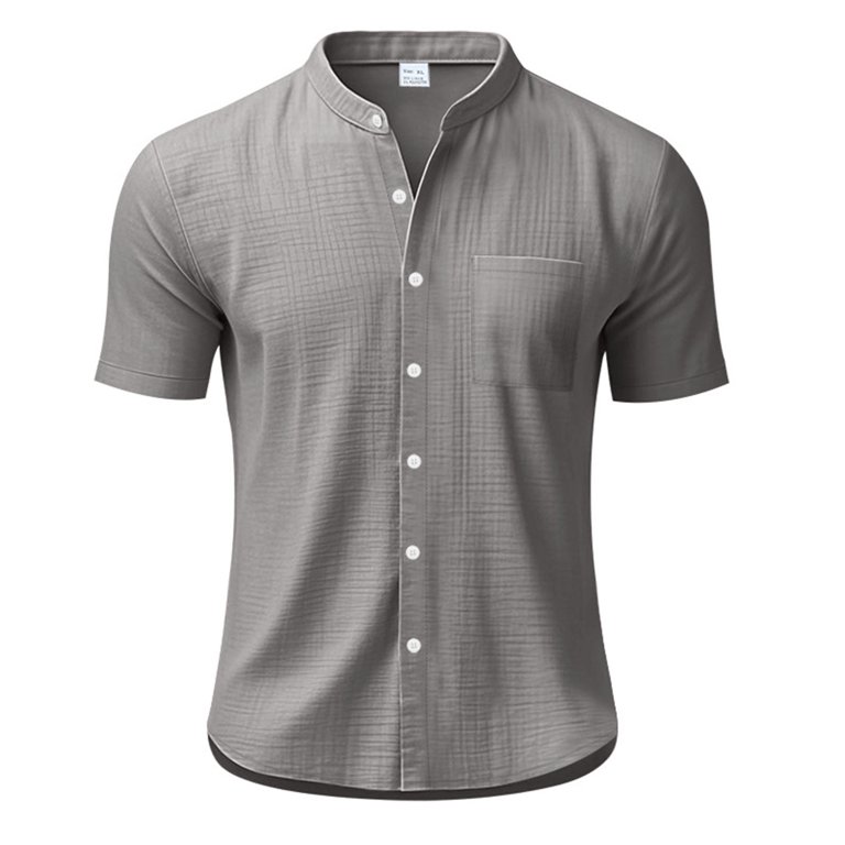 collarless linen dress shirt Beige Weekend Fit Linen Blake Shirt with Stand Collar and 1-Button Cuffs